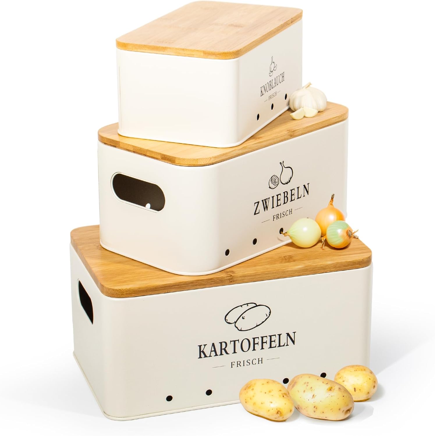 Kartoffel Aufbewahrungsbox Set Theo&Cleo 3-teilig Küche matt beige